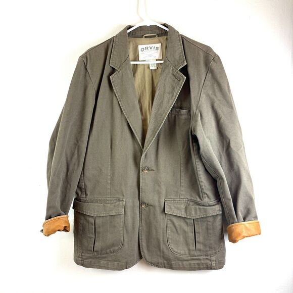 Orvis Vintage Leather Cuff Fishing Hunting Safari Chore Brown Jacket Men's 42R - Picture 1 of 11